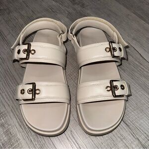 Madden Girl Sprintt Bone Double Buckle Strap Flat Sandals SPRI02J1 Womens Sz 7M